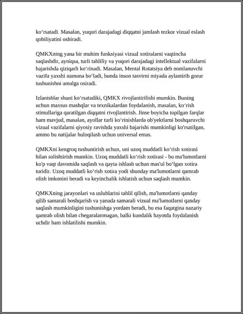 QISQA MUDDATLI KO‘RISH XOTIRASINI O‘RGANISH 4