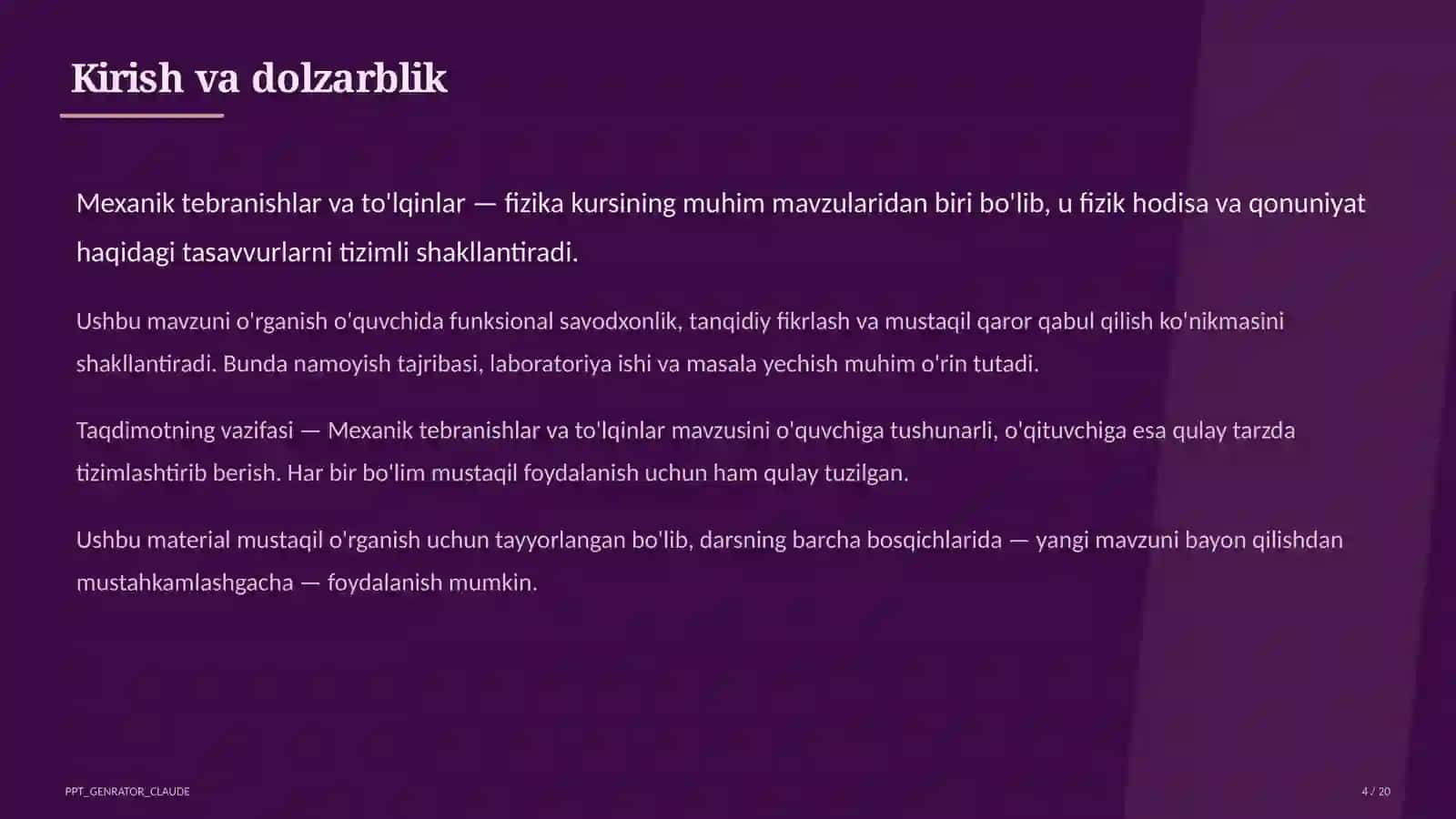 Mexanik tebranishlar va to'lqinlar (9-sinf) 4
