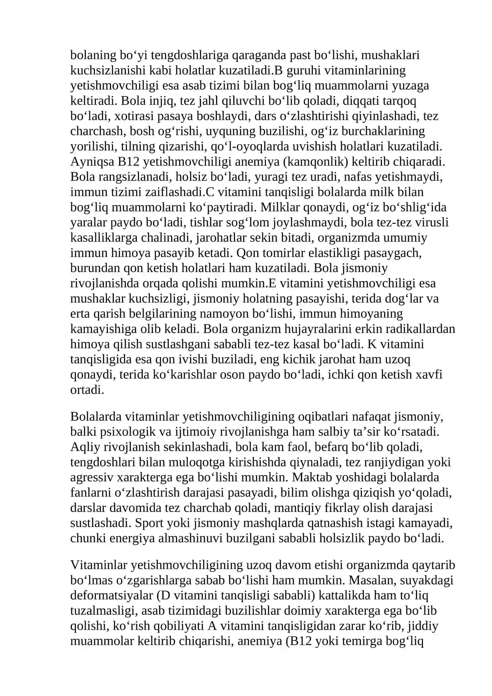 Bolalarda vitaminlar yetishmovchiligi oqibatlari 4