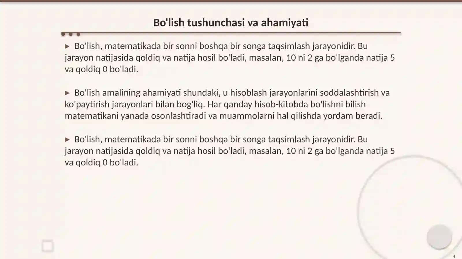 Natural sonlarni boʻlish 4