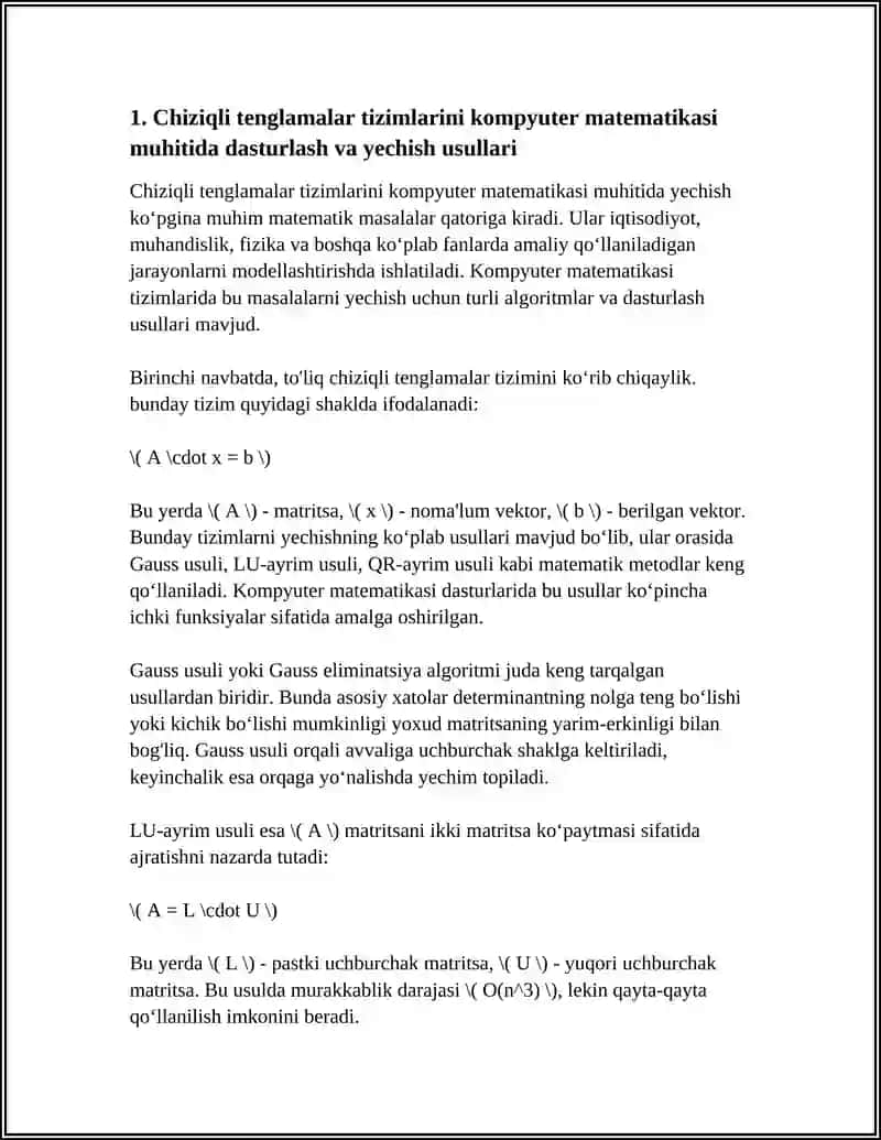 KOMPYUTER MATEMATIKASI TIZIMLARIDA CHIZIQLI JARAYONLARNI DASTURLASH VA ULARNING TADBIQLARI 4