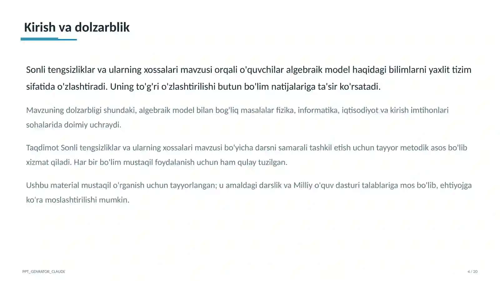 Sonli tengsizliklar va ularning xossalari (8-sinf) 4