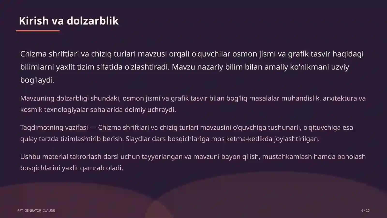 Chizma shriftlari va chiziq turlari (8-sinf) 4