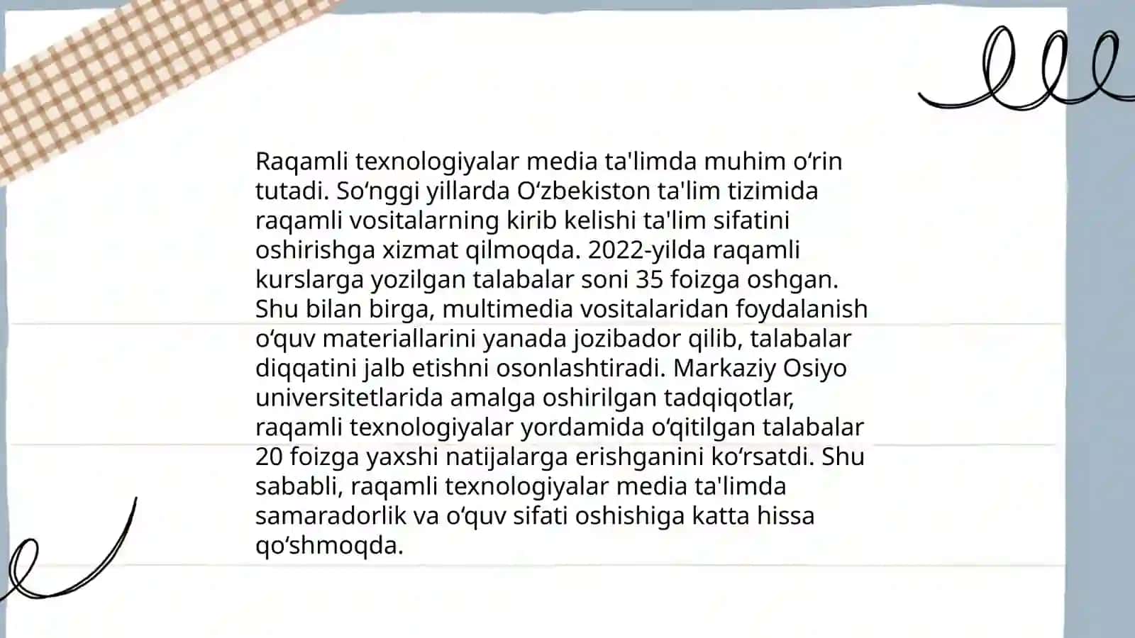 Dunyo mamlakatlaridagi media ta'lim taraqqiyoti Dinora 4
