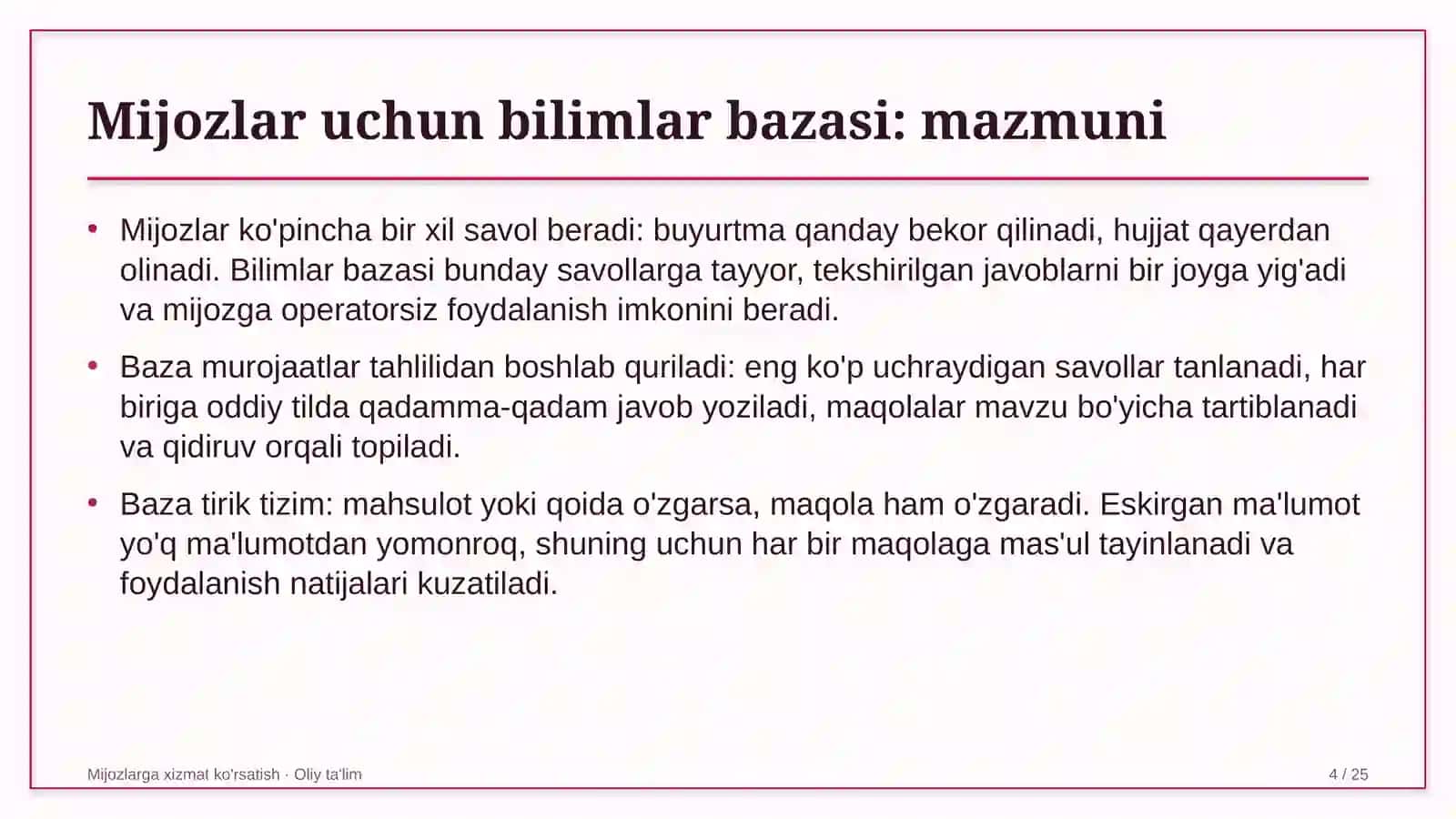 bolalar o'smirlar sport maktablarida mijozlar uchun bilimlar bazasini yaratish 1687 4