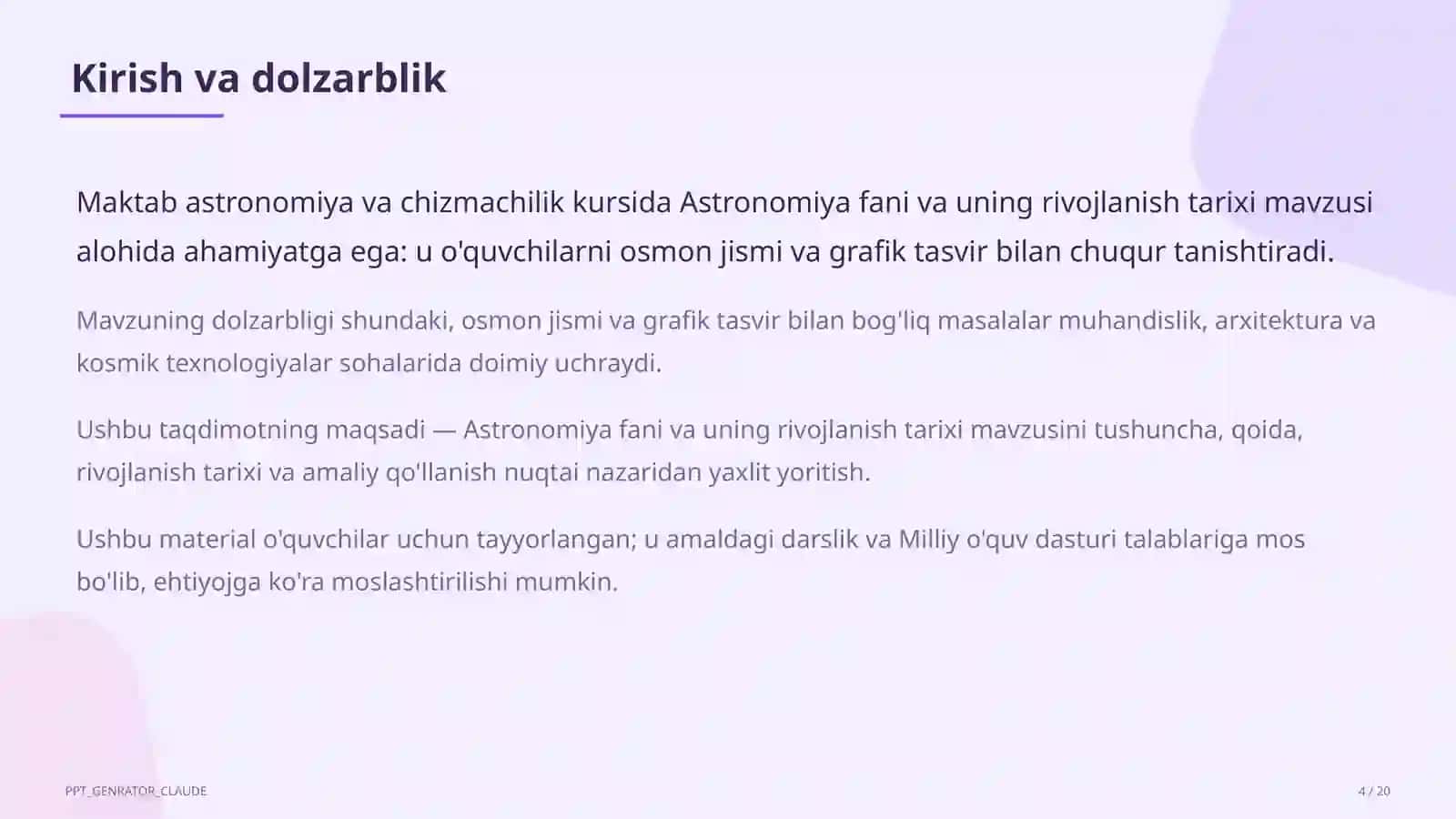Astronomiya fani va uning rivojlanish tarixi (10-sinf) 4