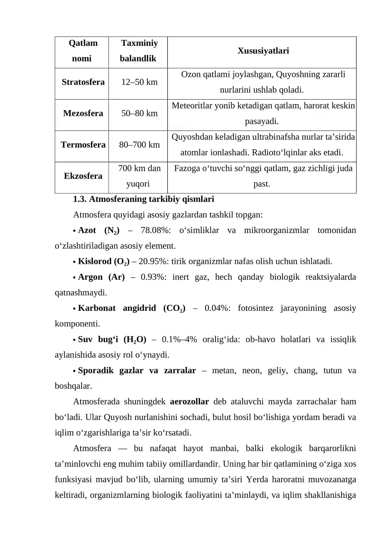 ATMOSFERANING TARKIBI VA BOSIMI. QORG'OQCHILIK, NAMLIK VA UNING BIOKIMYOVIY JARAYONLARGA TA'SIRI 4