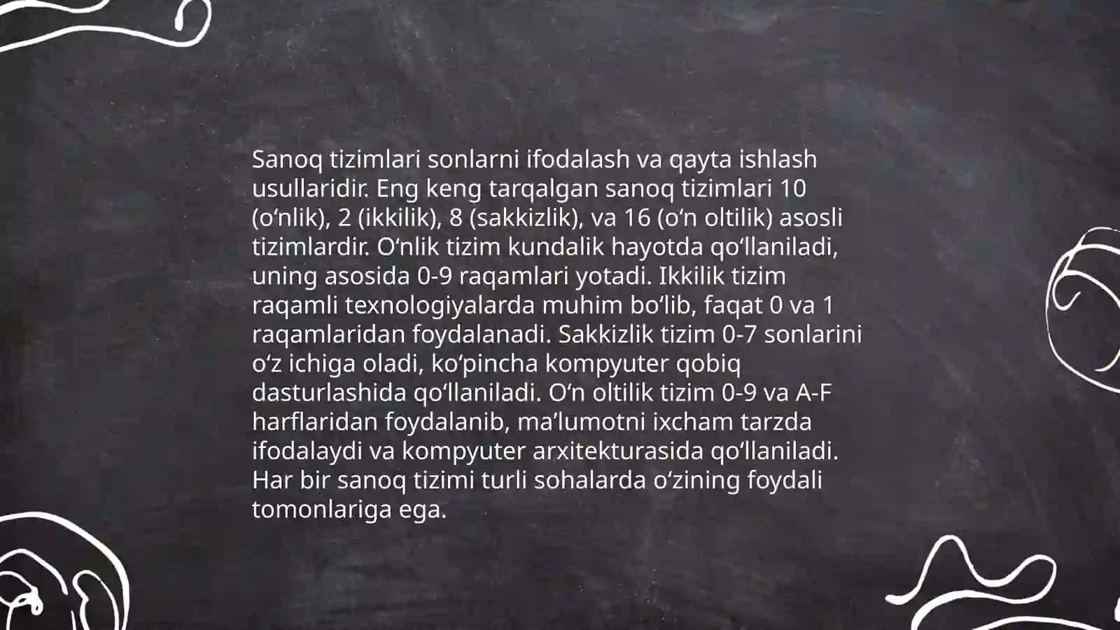 Axborot turlari.Sanoq sistemalari.Texnika turlari xavfsizligi 4