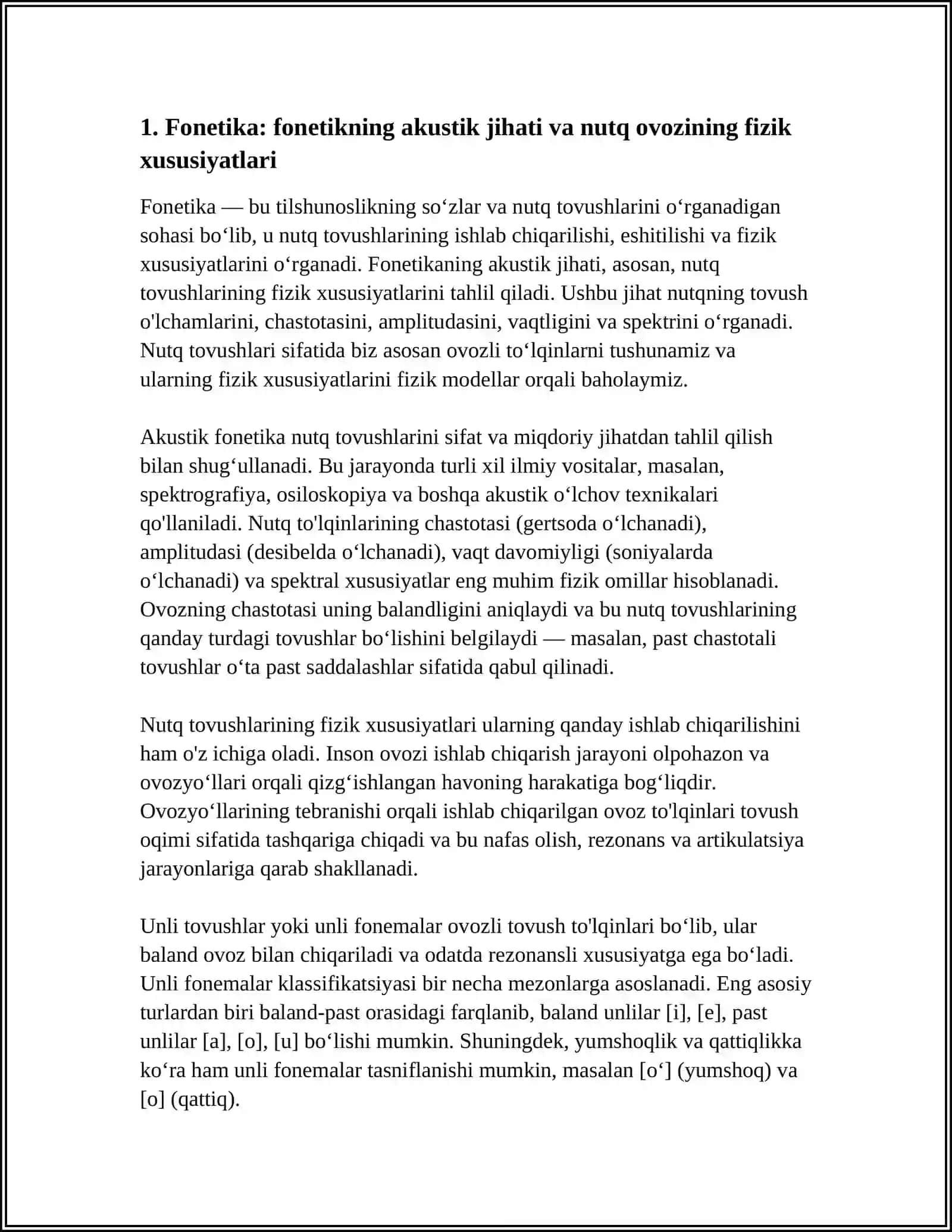 Fonetika: fonetikning akustik jihati va nutq ovozining fizik xususiyatlari 4
