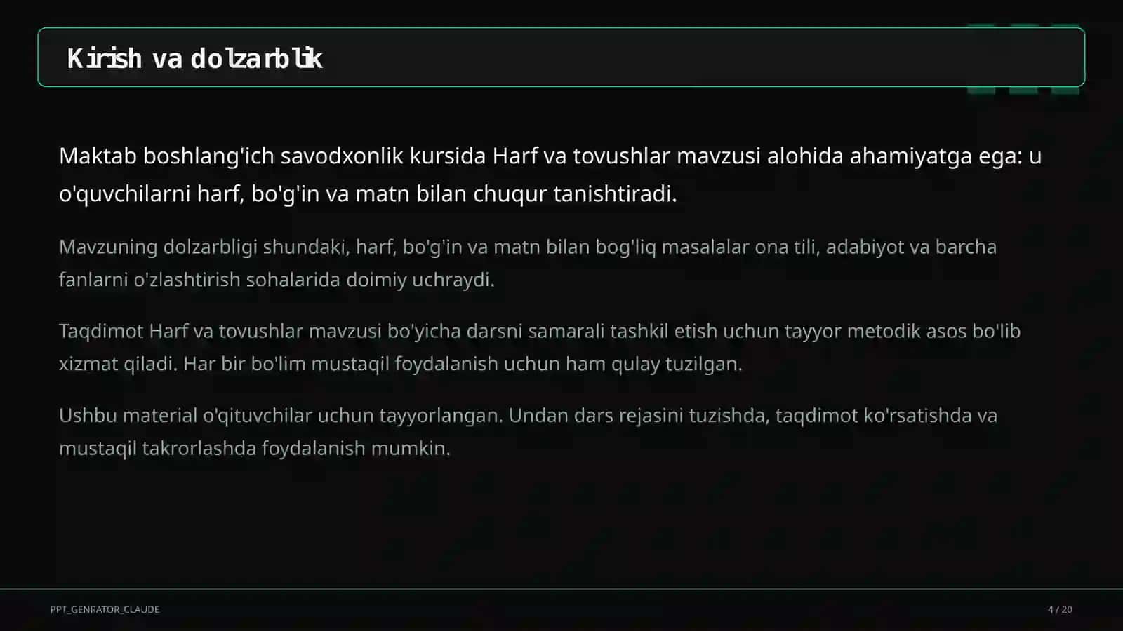 Harf va tovushlar (1-sinf) 4