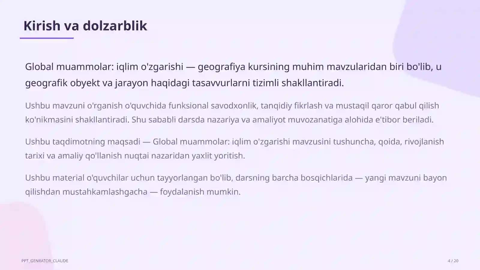 Global muammolar: iqlim o'zgarishi (11-sinf) 4