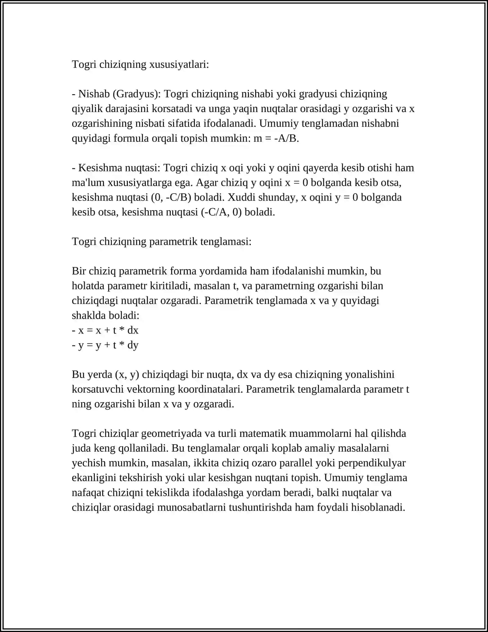 TEKISLIKDA TOʻGʻRI CHIZIQNING TURLI TENGLAMALARI 4