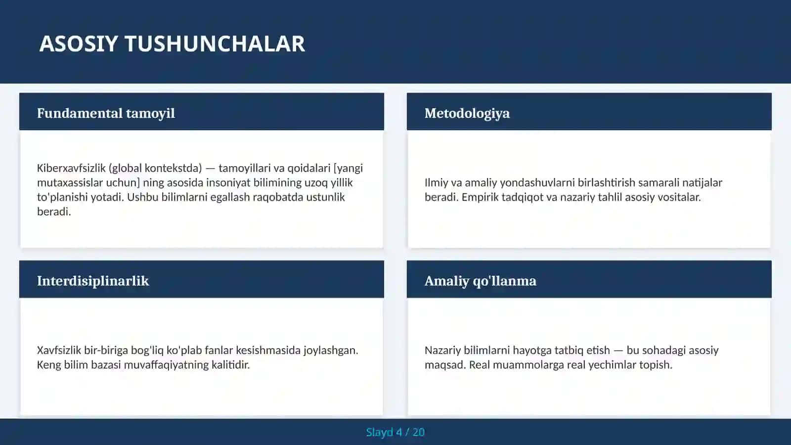 KIBERXAVFSIZLIK (GLOBAL KONTEKSTDA) — TAMOYILLARI VA QOIDALARI [YANGI MUTAXASSISLAR UCHUN] 4