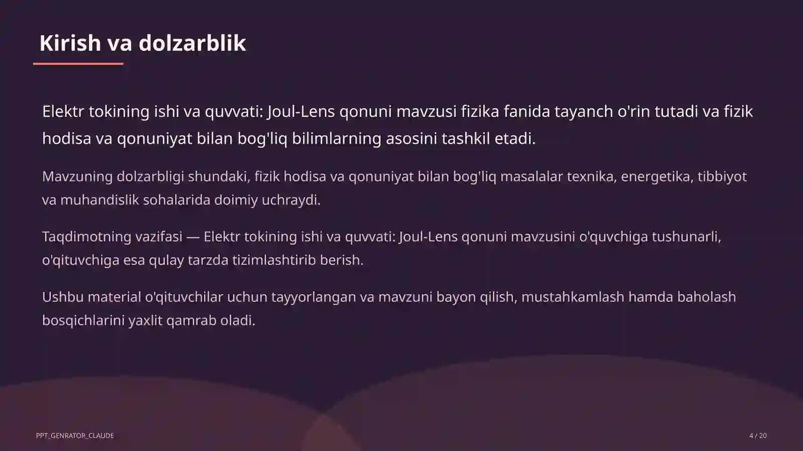 Elektr tokining ishi va quvvati: Joul-Lens qonuni (8-sinf) 4