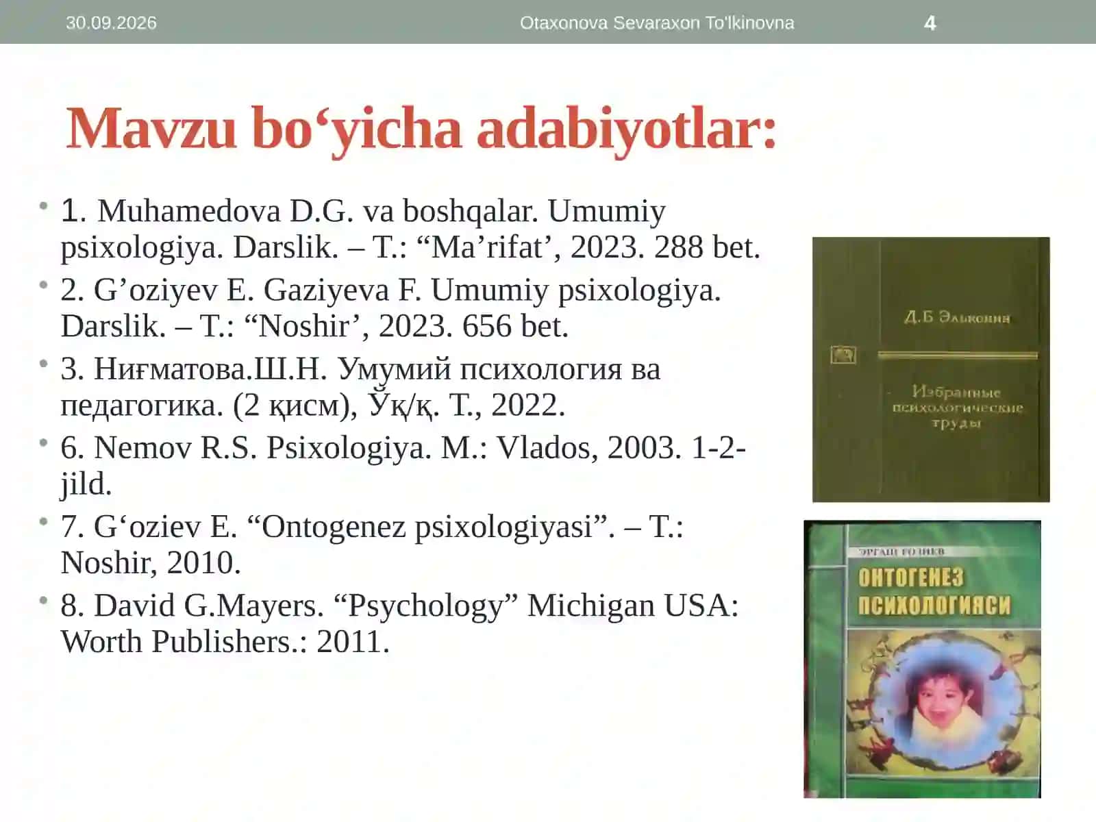 Sezgi va idrok umumiy tasavvurlar, yondashuvlar. Sezgilar klassifikatsiyasi va sezgilarning o‘zgaruvchan shakllari. Yetakchi analizatorga ko‘ra sensor-perseptiv jarayonlar turlari 4