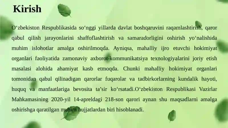 Mahalliy ijro etuvchi hokimiyat organlari tomonidan qabul qilingan qarorlarni ishlab chiqish 4