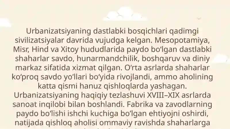 Urbanizatsiya va shaharlar 4