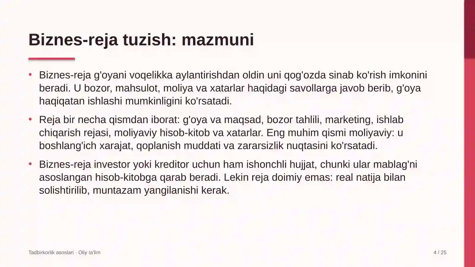 Dam olish maskanlarida biznes-reja tuzish 4