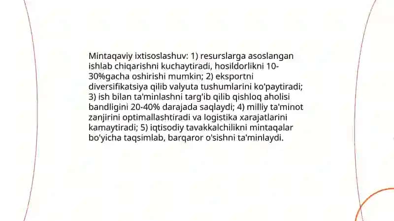 Hududlarda qishloq xo`jaligining milliy iqtisodiyotda tutgan o`rni 4