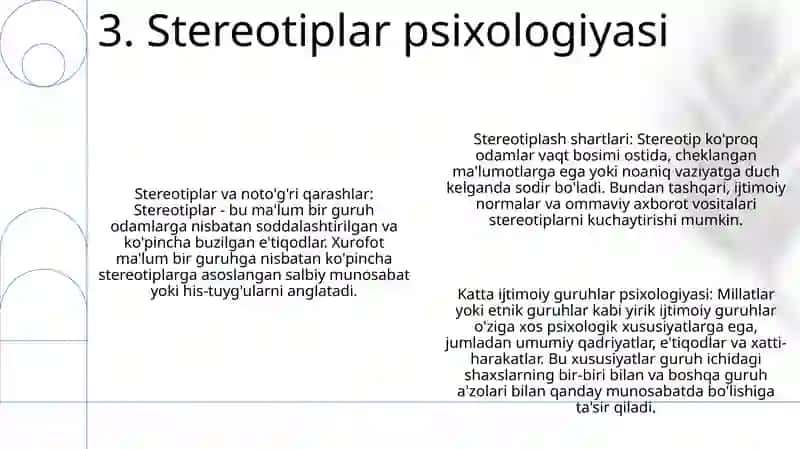 Stereotiplardan Foydalanish Shartlari. Katta Ijtimoiy Guruhlar Psixologiyasi 4