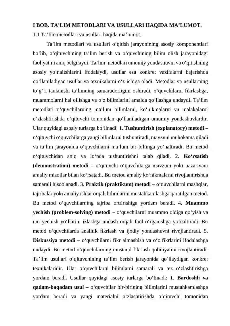 O‘qituvchining pedagogik mahorati tajribasida ta'lim metodları samaradorligini oshirish yo'llari 4