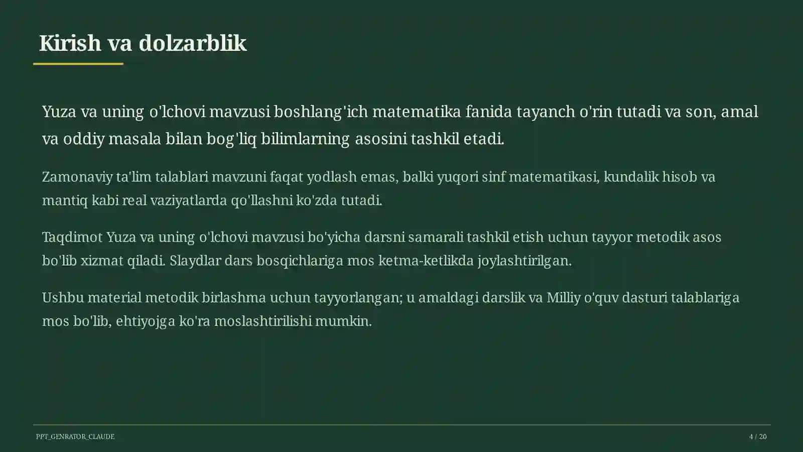 Yuza va uning o'lchovi (3-sinf) 4