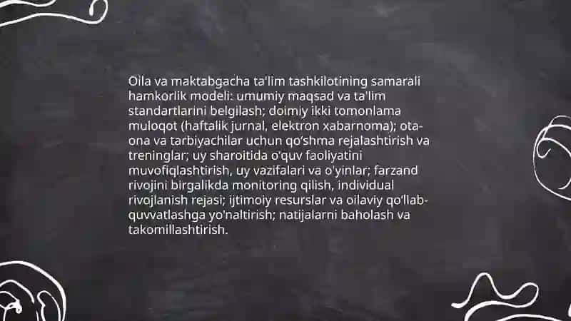 Bolalarni maktabga tayyorlashda oilani va maktabgacha ta'lim tashkilotining oʻrni 4