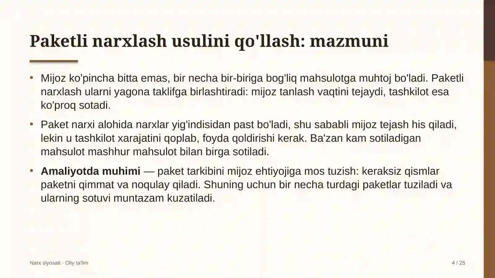 Kafelarda paketli narxlash usulini qo'llash 4