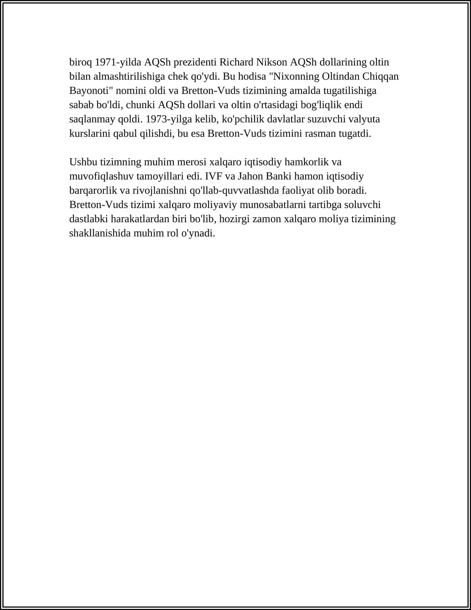 BRETTON-VUDS TIZIMI VA UNING XALQARO MOLIYADAGI O`RNI 4