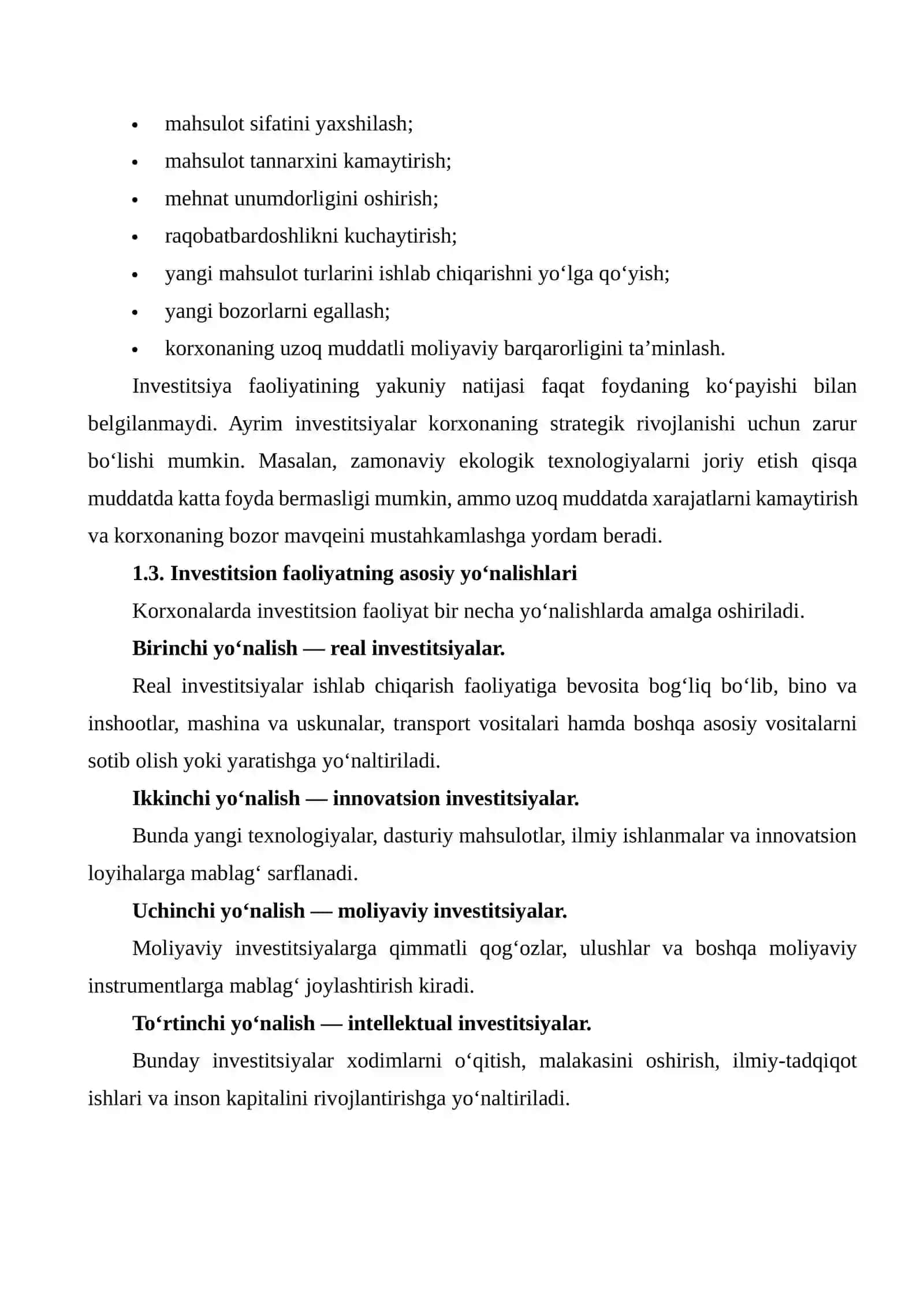KORXONANING INVESTITSION FAOLIYATI VA INVESTITSIYALARNING IQTISODIY SAMARADORLIGINI QIYOSIY TAHLIL QILISH 4