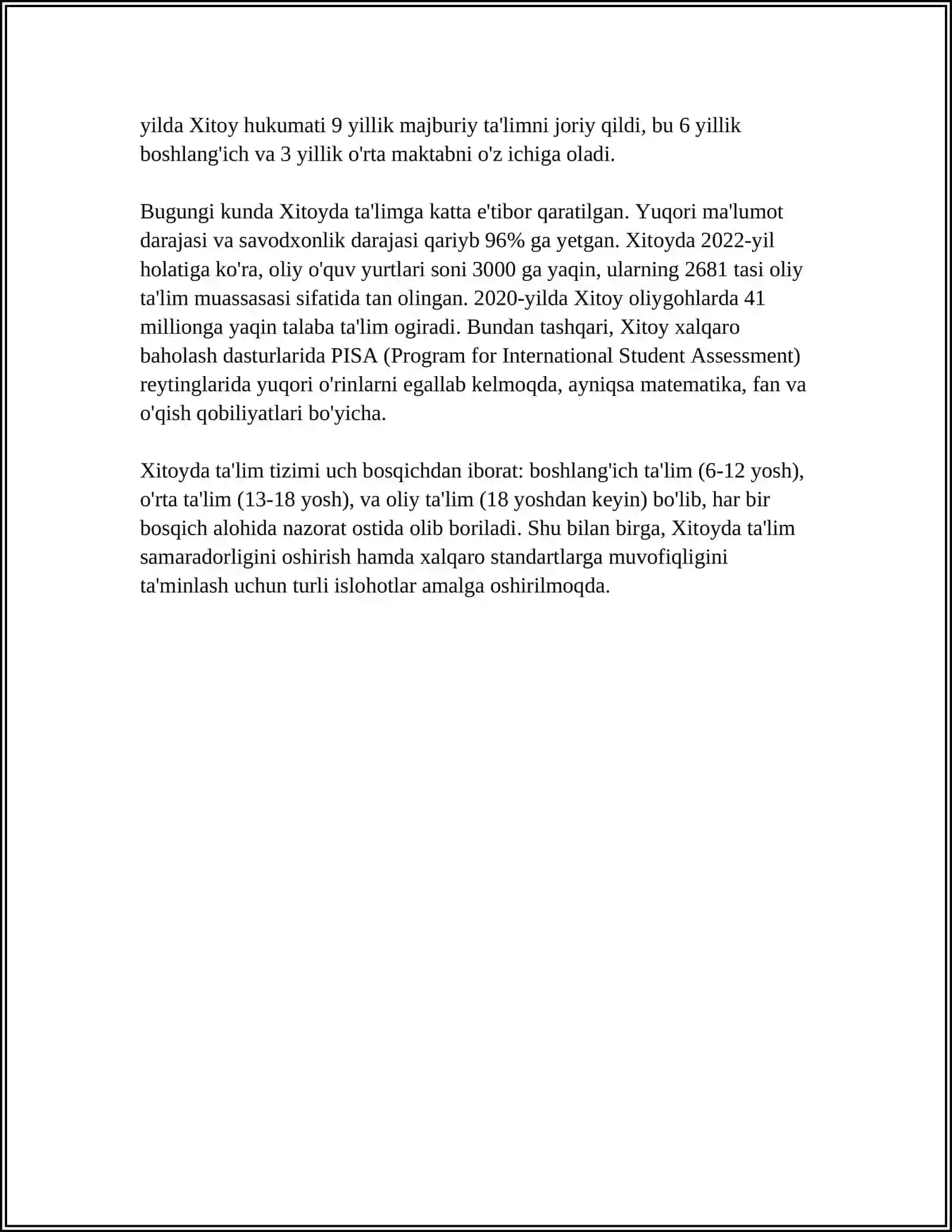 XITOY TALIM TIZIMI. DAVLAT BOSHLIG’I. PUL BIRLIGI 4