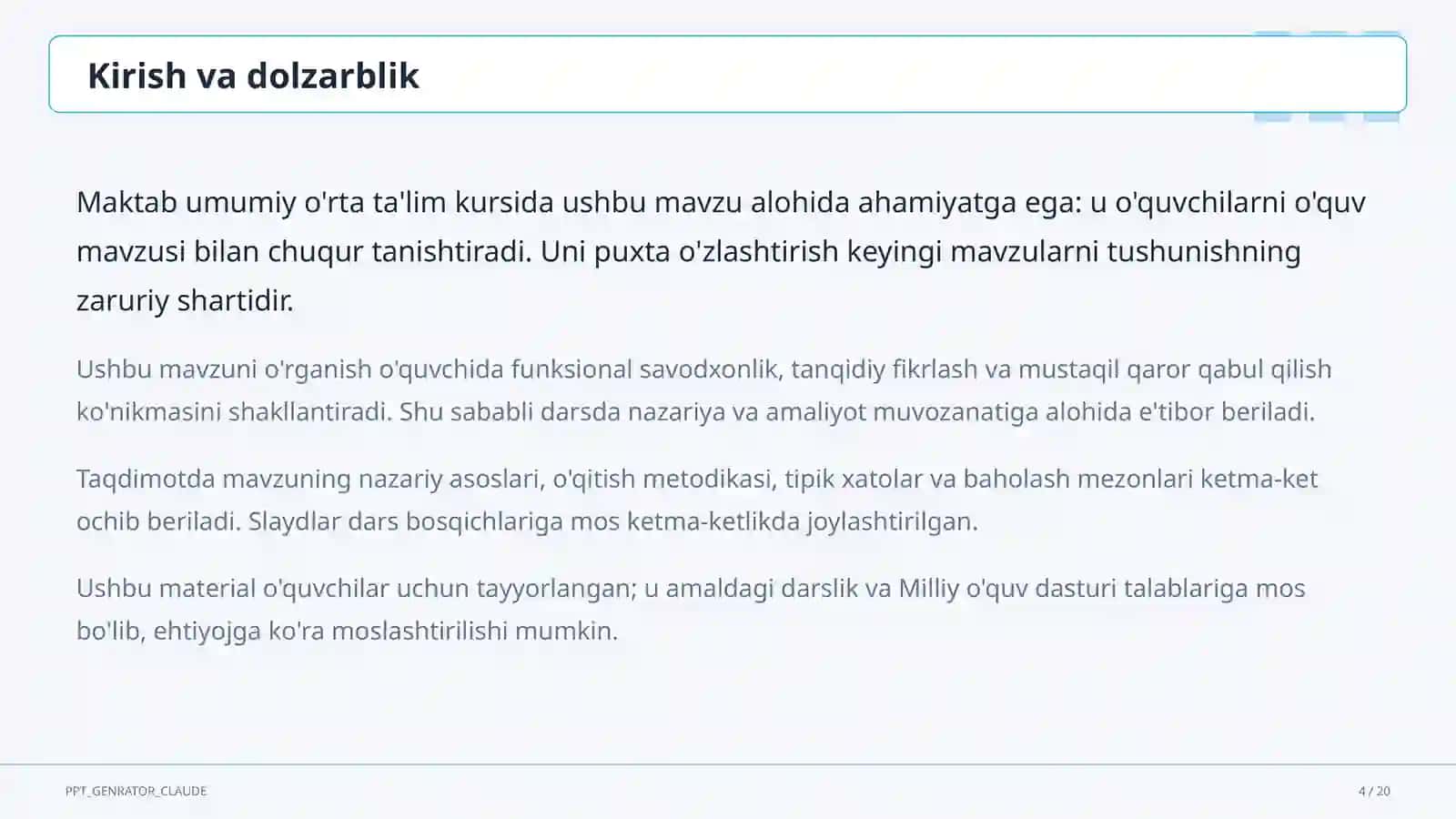 Spiral yondashuv: bilim va ko'nikmalarni sinfdan sinfga bosqichma-bosqich rivojlantirish 4