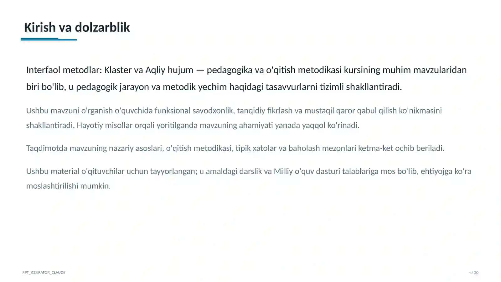 Interfaol metodlar: Klaster va Aqliy hujum 4
