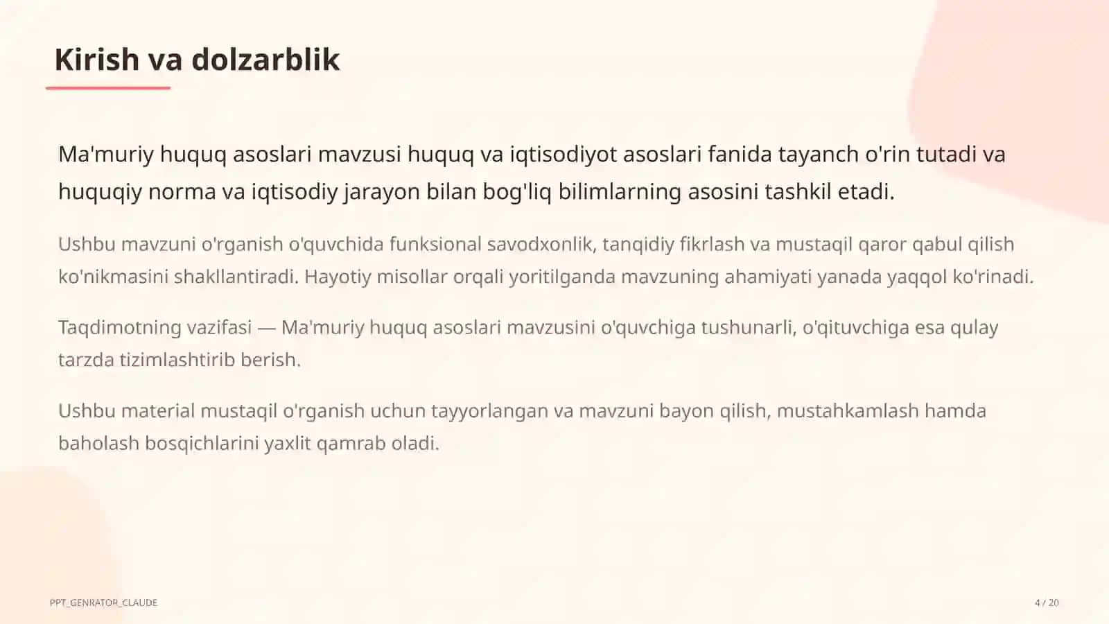 Ma'muriy huquq asoslari (10-sinf) 4