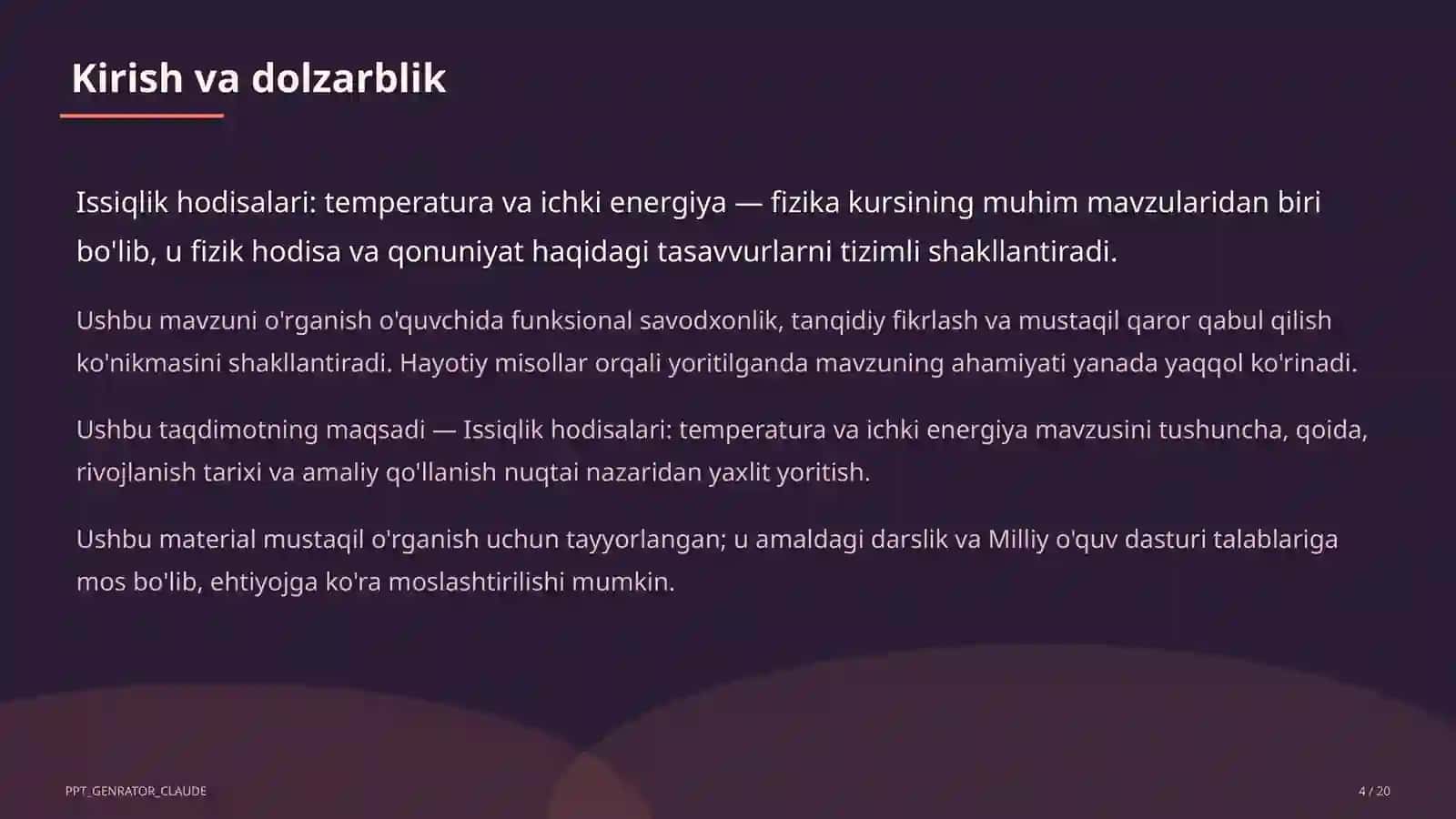 Issiqlik hodisalari: temperatura va ichki energiya (8-sinf) 4