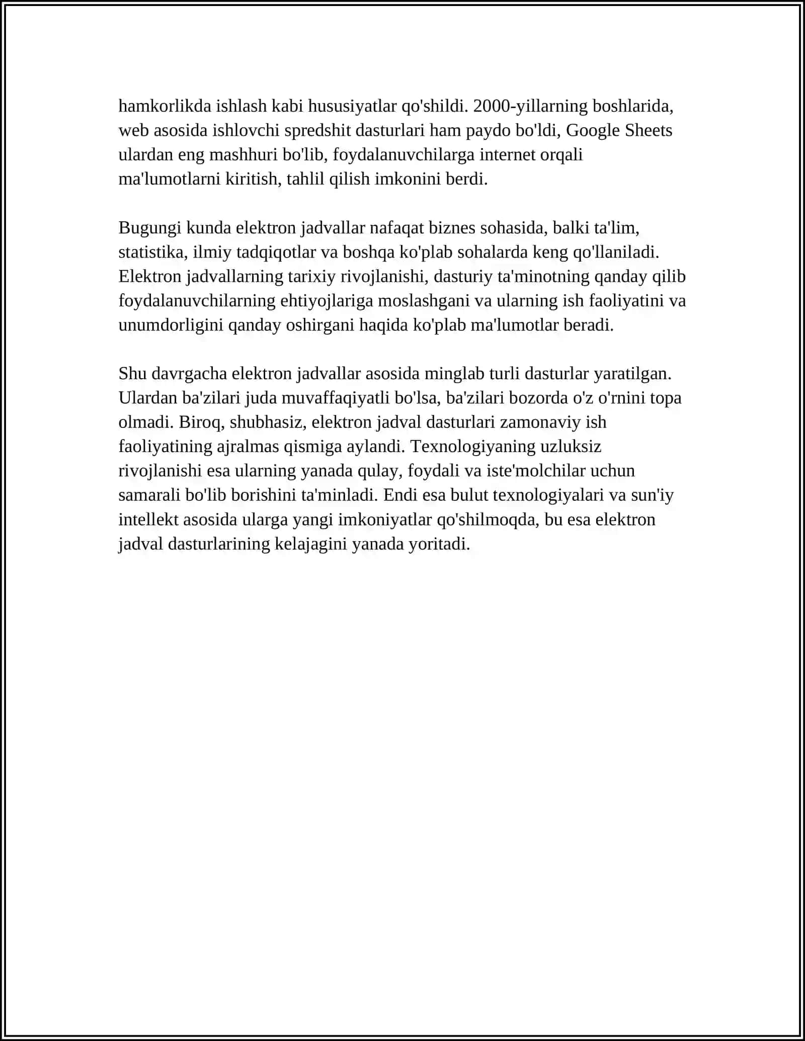 ELEKTRON JADVALLARDAN FOYDALANISH TEXNOLOGIYALARI. ELEKTRON JADVALLAR VA UNING ASOSIY TUSHUNCHALARI 4