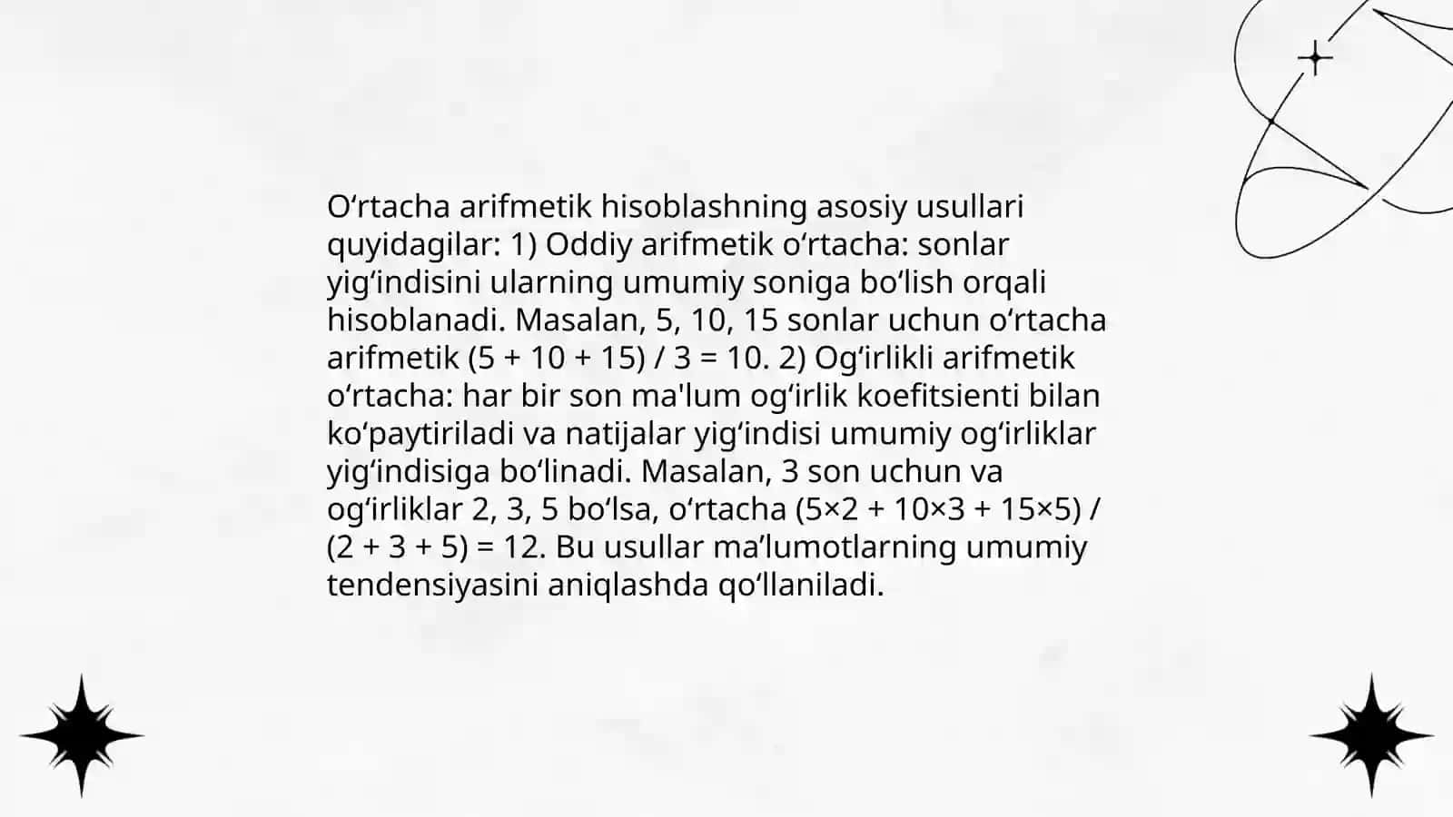 Oʻrtacha arifmetik qiymat uning xossalari 4