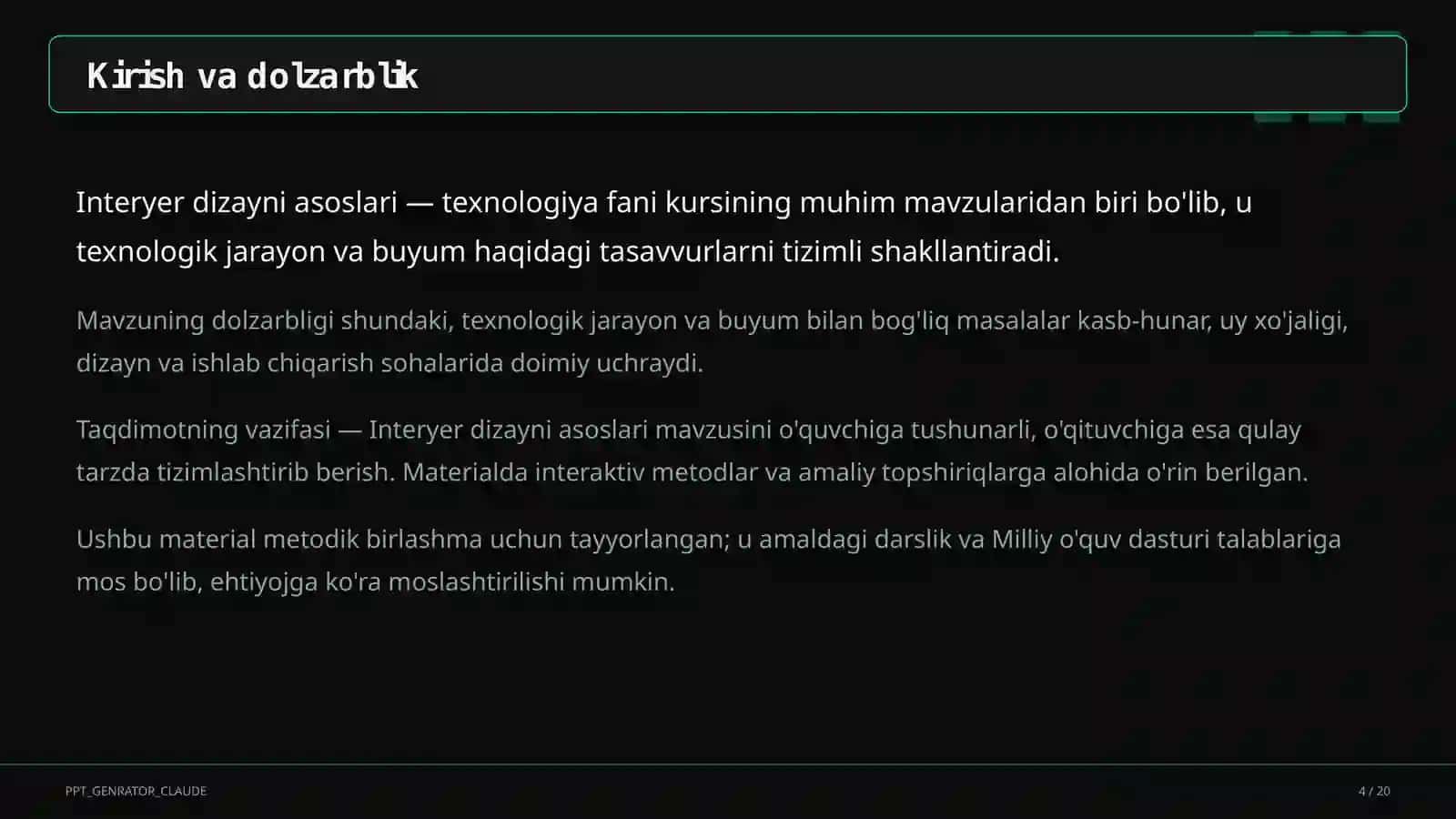 Interyer dizayni asoslari (8-sinf) 4
