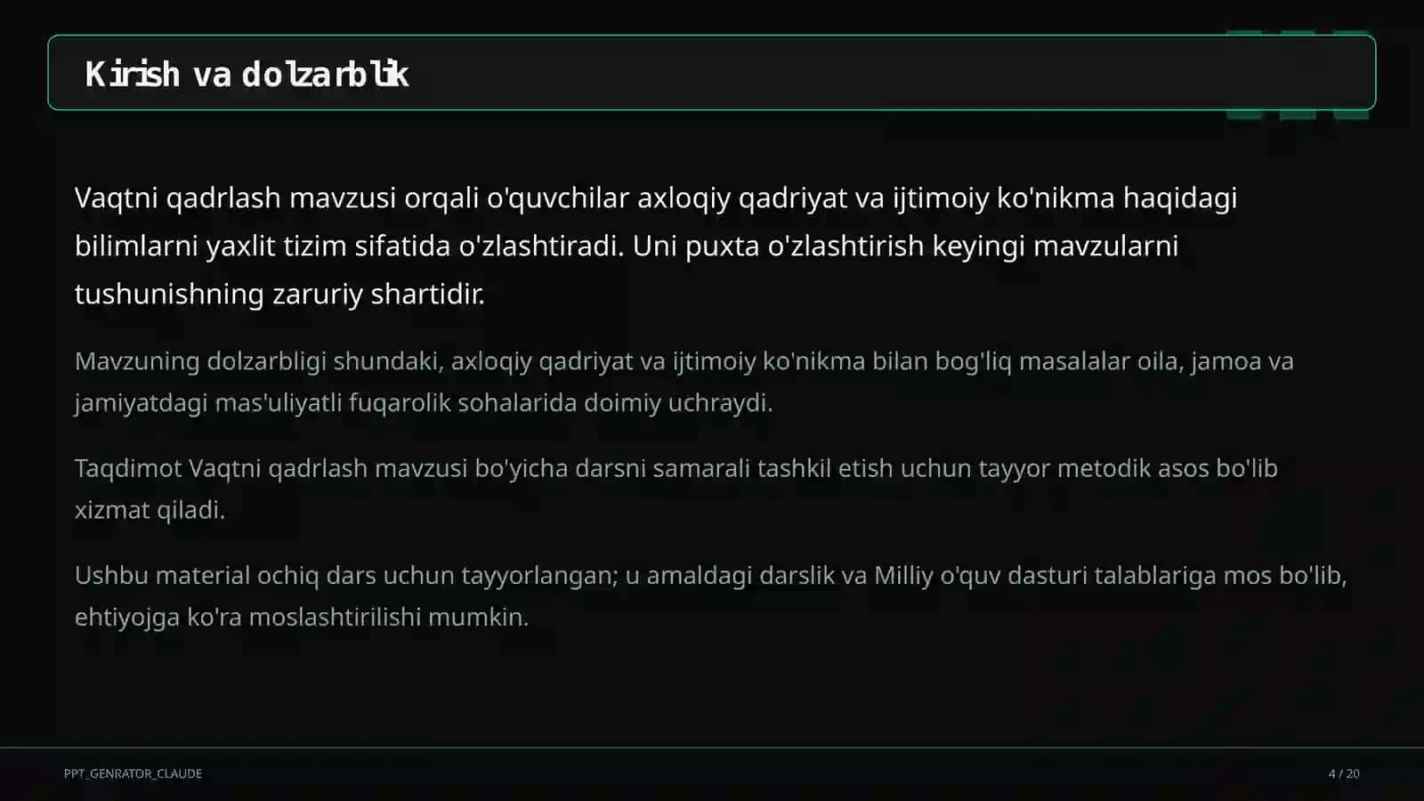 Vaqtni qadrlash (4-sinf) 4