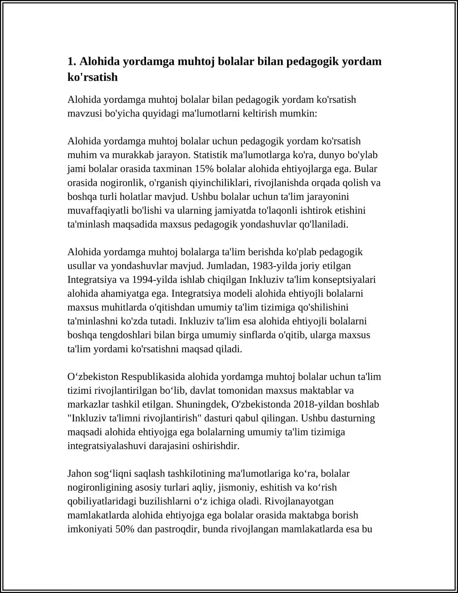 ALOHIDA YORDAMGA MUHTOJ BOLALAR BILAN OLIB BORILADIGAN ISHLARNING ASOSIY YOʻNALISHLARI 4