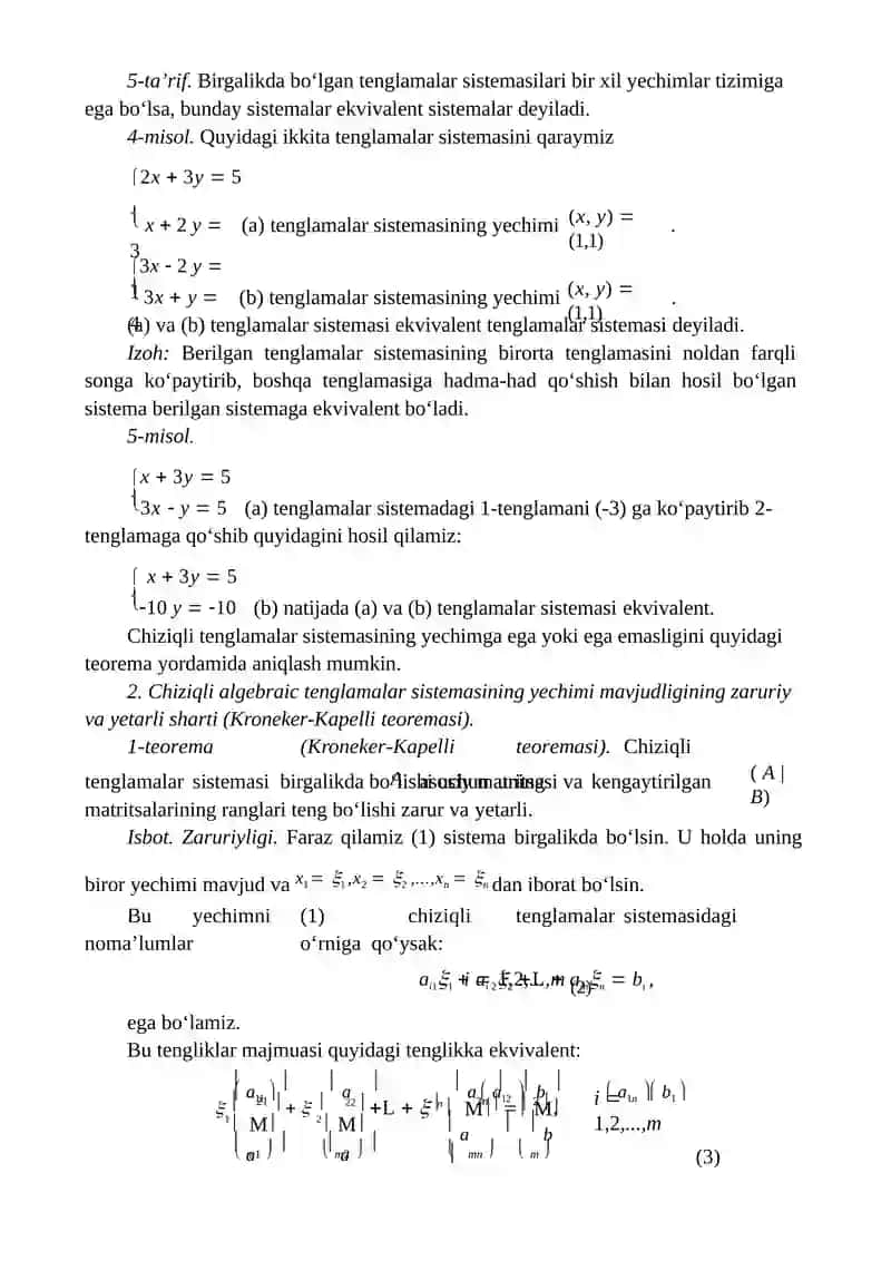 Chiziqli algebraik tenglamalar sistemasivaularni yechish usullari 4