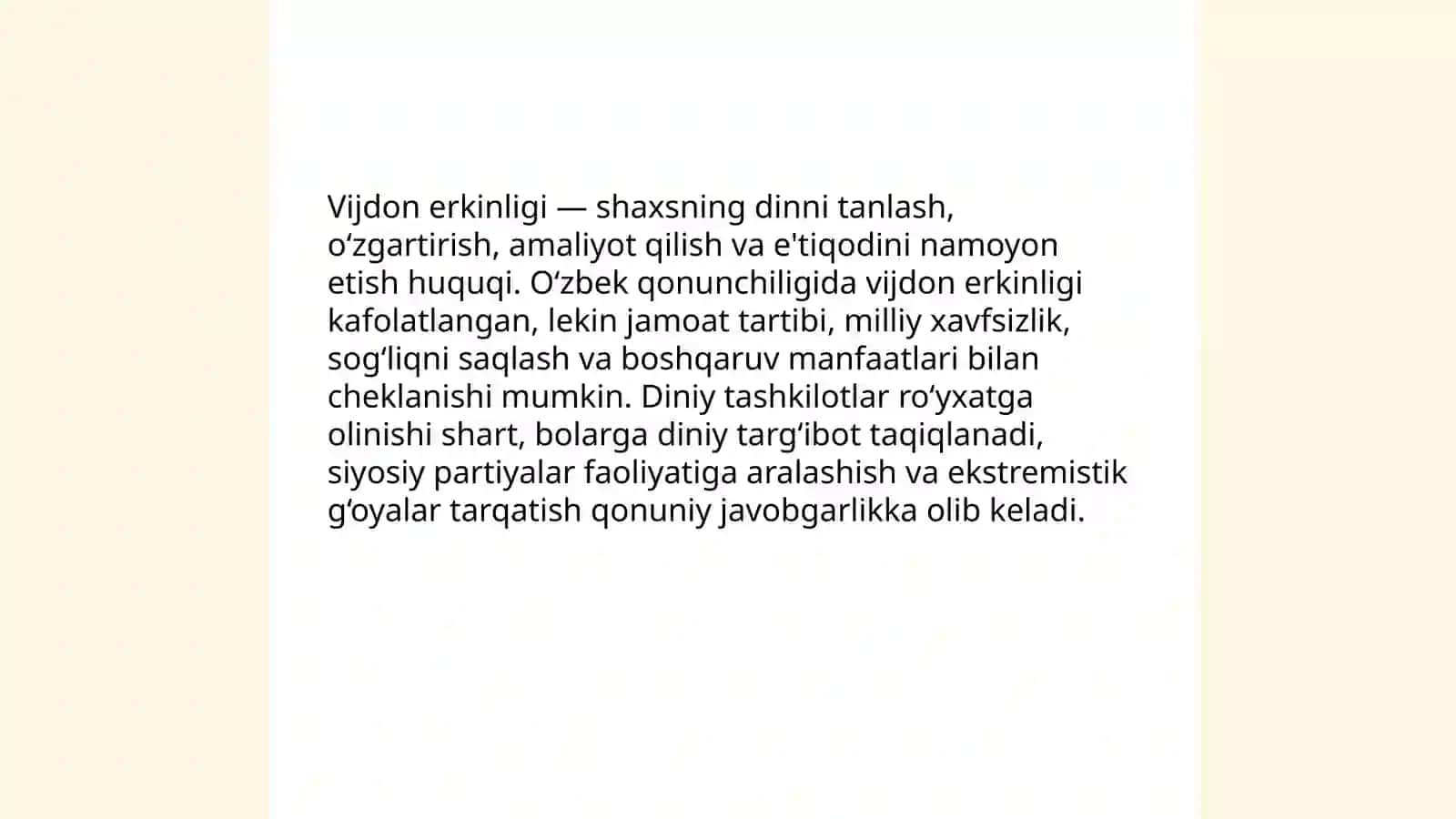 O‘zbekistonda vijdon erkinligi va diniy tashkilotlar haqidagi qonun 4