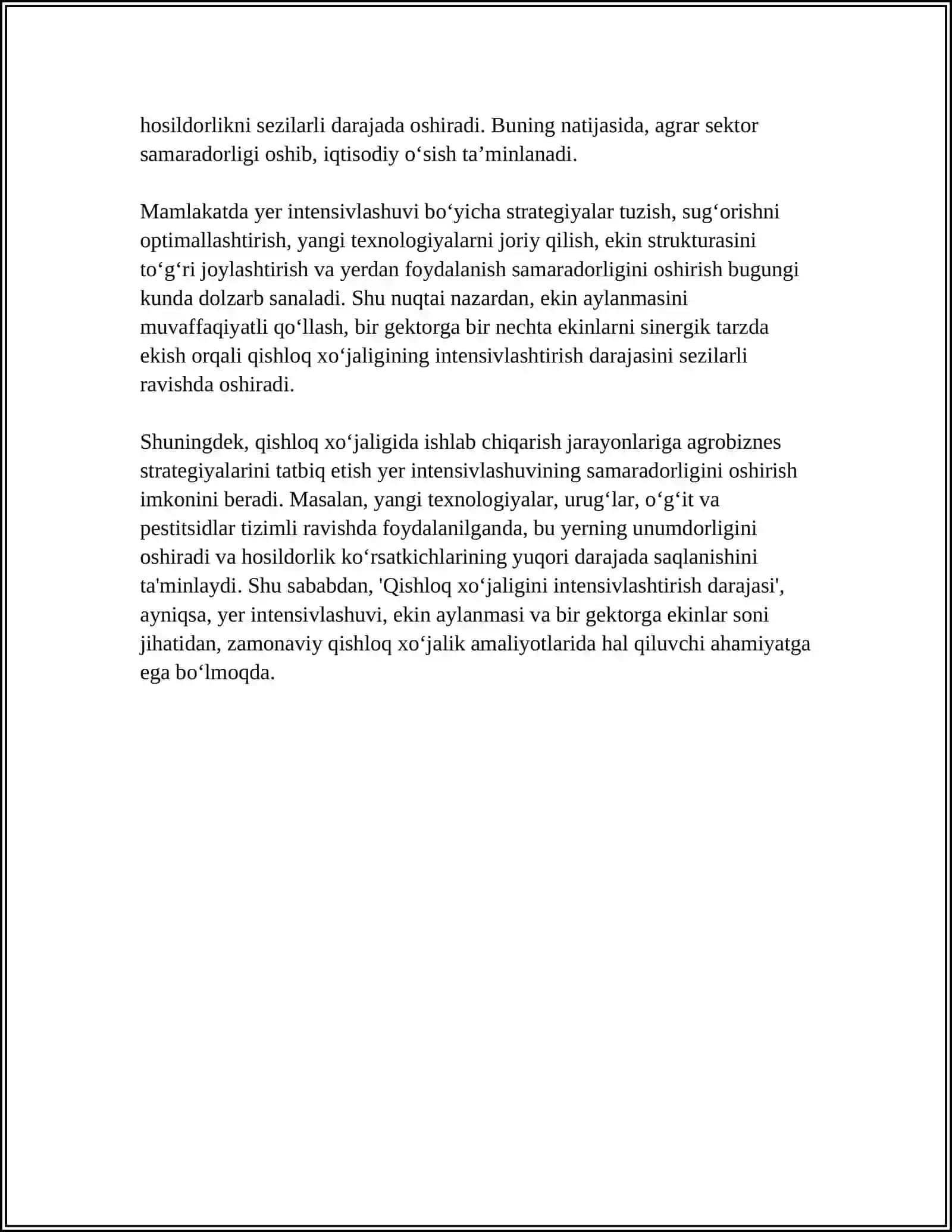 QISHLOQ XO'JALIGI NING INTENSIVLASHTIRISH DARAJASI VA SAMARADORLIGINI IFODALOVCHI KO‘RSATKICHLAR 4