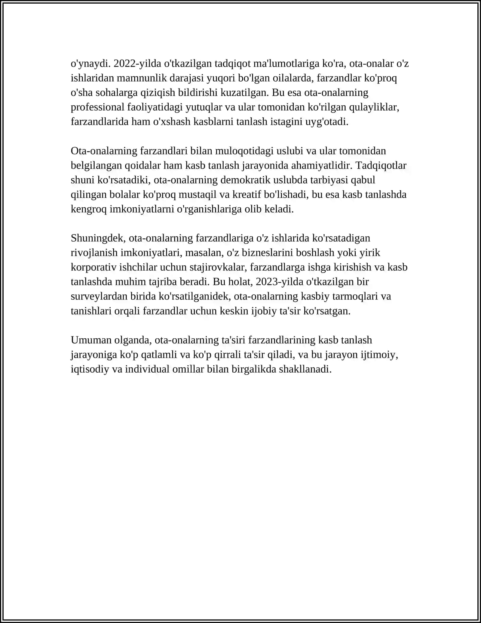 KASB TANLASHDA OTA-ONALARNING TUTGAN O'RNI 4