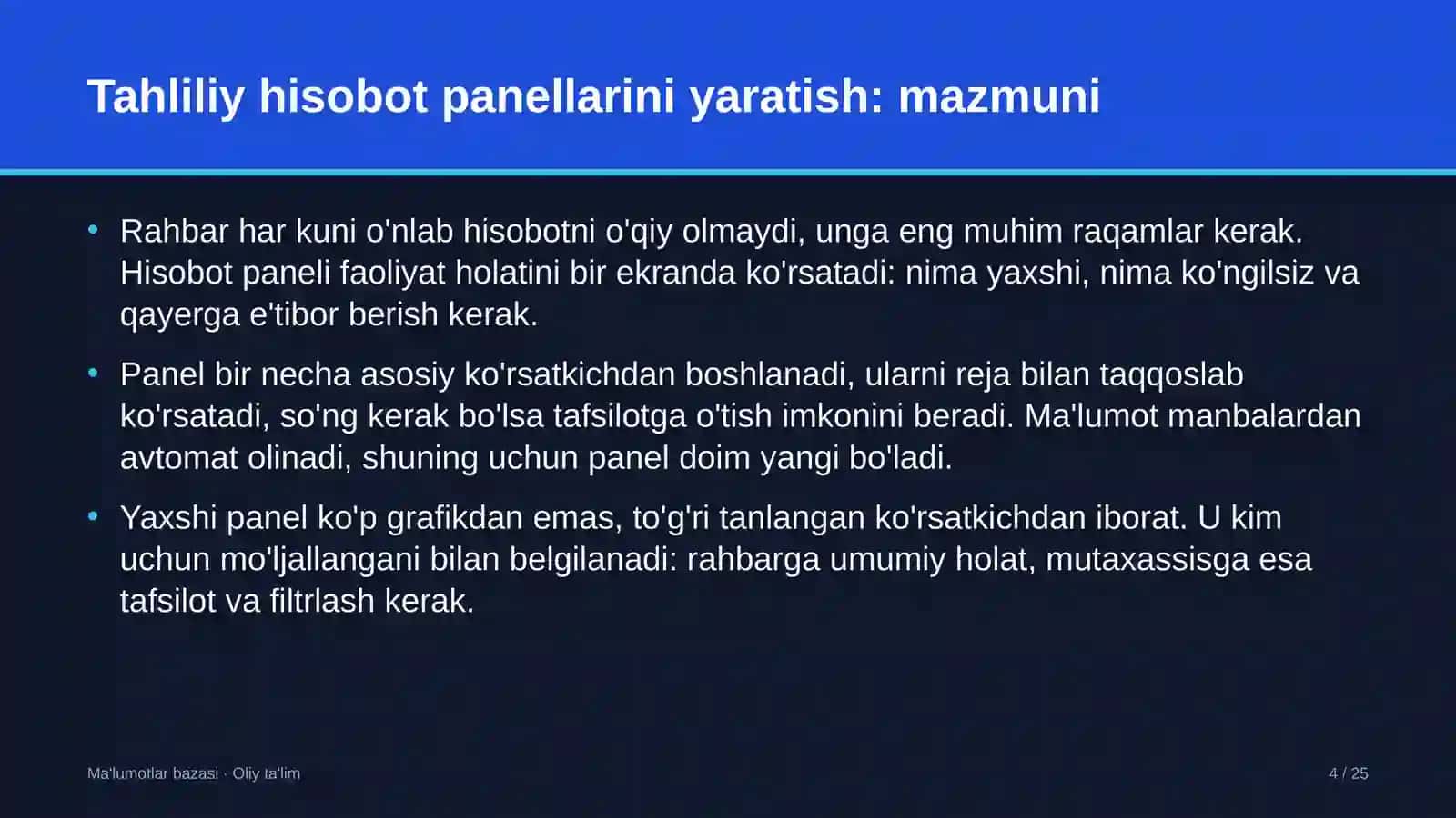 G'allachilikda tahliliy hisobot panellarini (dashboard) yaratish 4