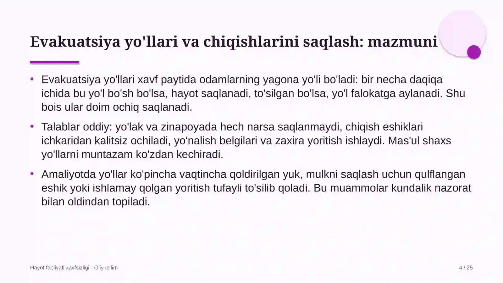 uy joy mulkdorlari shirkatlarida evakuatsiya yo'llari va chiqishlarini saqlash 7495 4