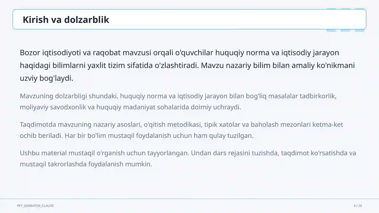 Bozor iqtisodiyoti va raqobat (10-sinf) 4