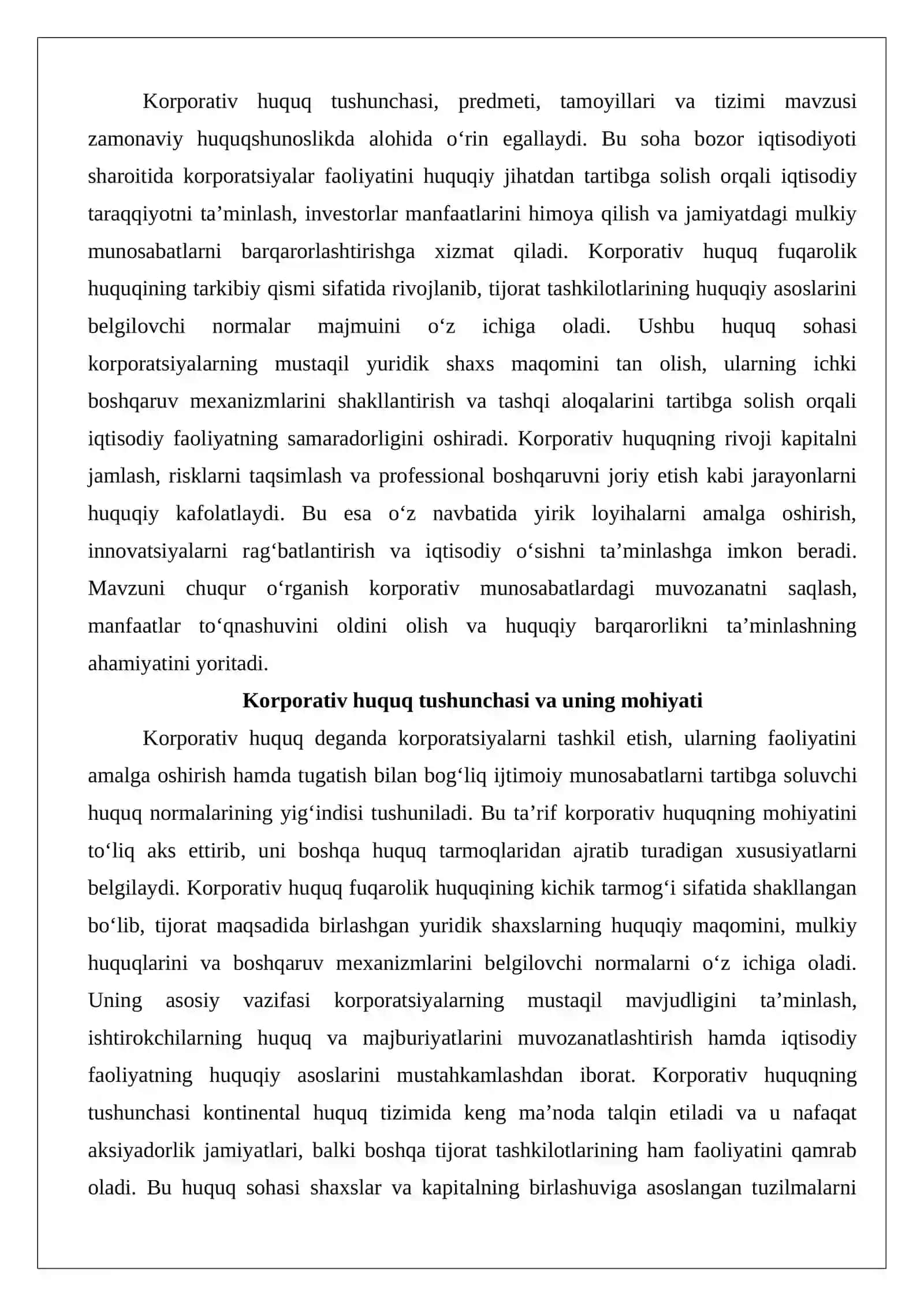 Korporativ huquq tushunchasi, predmeti, tamoyillari va tizimi 4