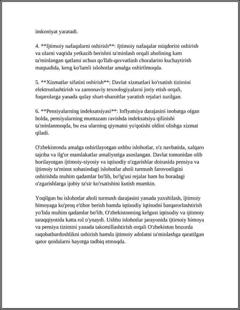 O’ZBEKISTONDA IJTIMOIY SOHADA AMALGA OSHIRALAYOTGAN O’ZGARISHLAR MAZMUN VA MOHIYATI 4