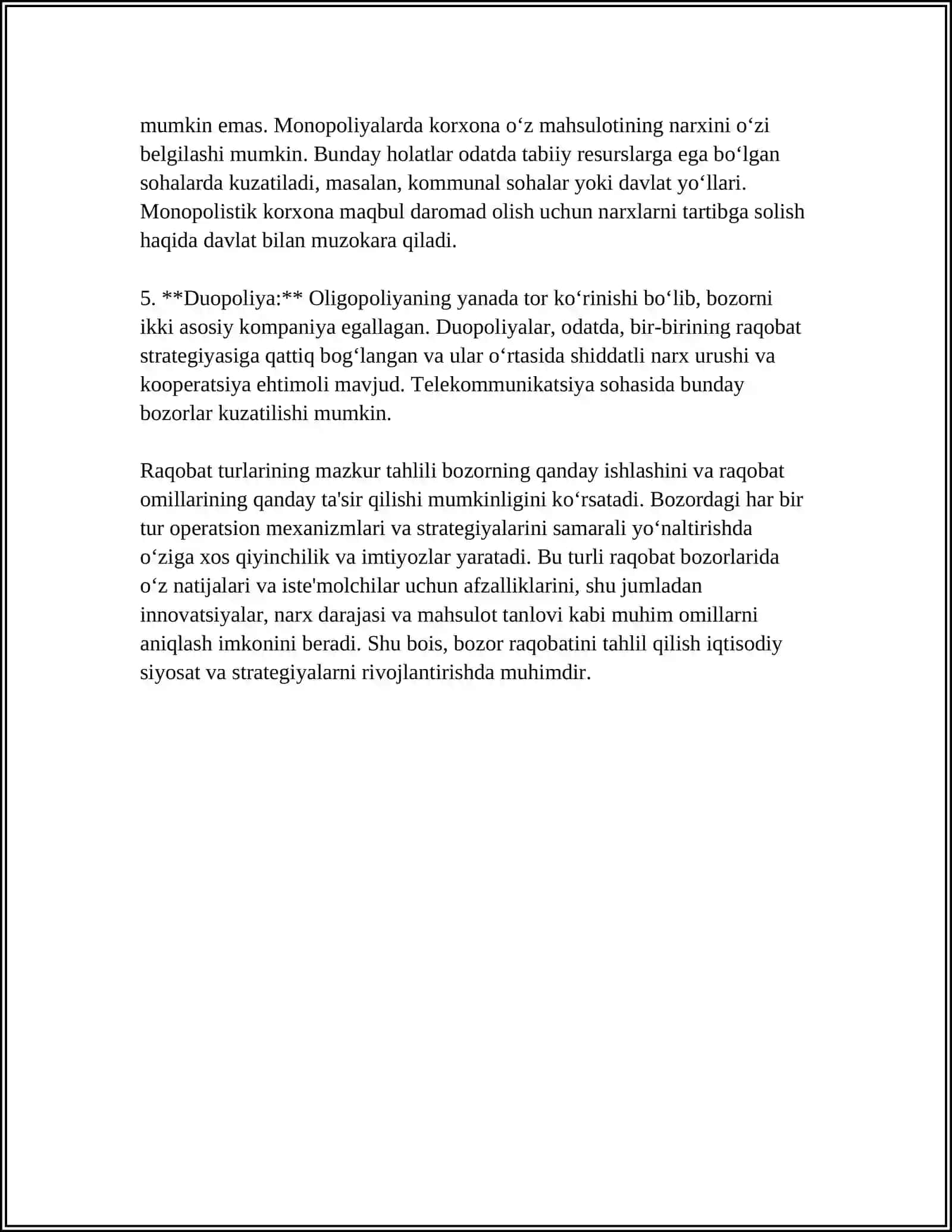 RAQOBATNING TURLI KOʻRINISHLARI SHAROITIDA NARXNING SHAKLLANISHI XUSUSIYATLARI 4